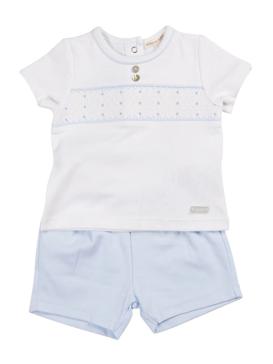 Mintini Baby Blue & White Smocked Short Set