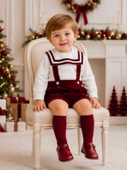 'Bordeaux' burgundy velvet sailor collar dungaree set