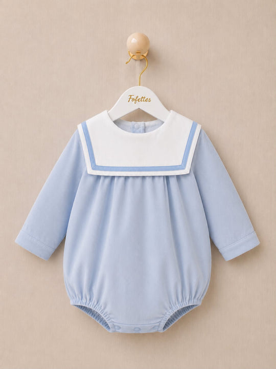 'Ciel' blue babycord sailor collar romper
