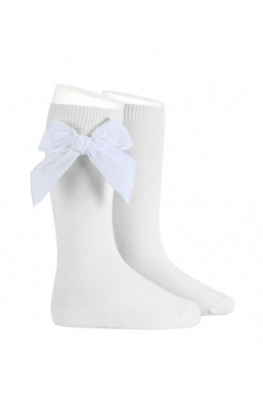 Condor White velvet bow knee socks
