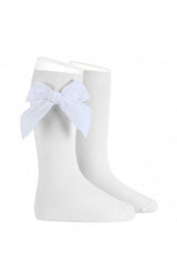 Condor White velvet bow knee socks