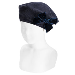 Condor navy velvet bow beret