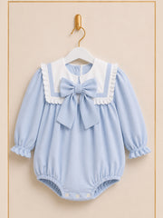 'Ciel' blue babycord frill collar romper