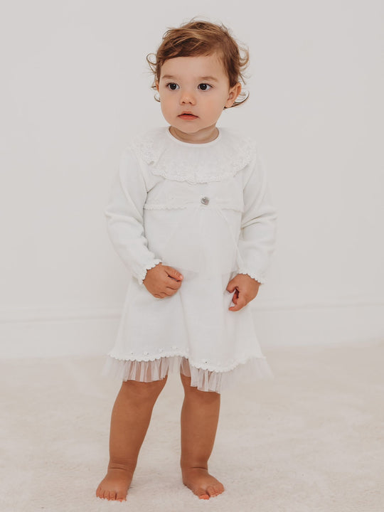 'Sylvie' Ivory Knitted Lace & Tulle Dress