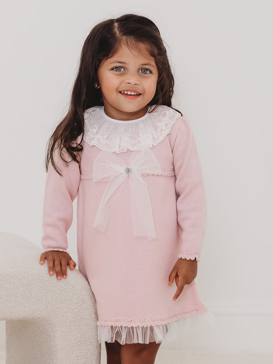 'Mae' Pink Knitted Lace & Tulle Dress