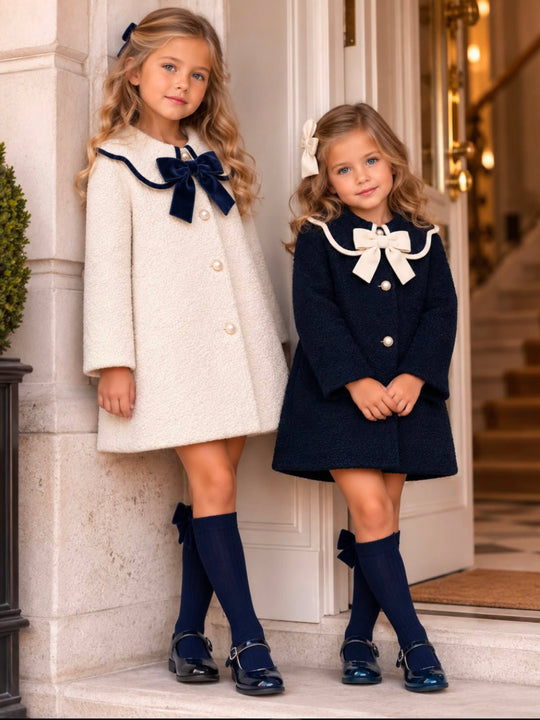 The 'Icon' ivory & navy boucle coat