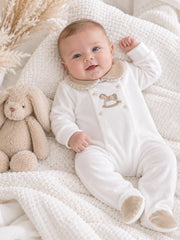 Pex 'George' white & beige velour rocking horse sleepsuit
