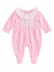 Pex 'Hannah' pink velour frill collar sleepsuit