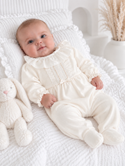Pex 'Hannah' ivory velour frill collar sleepsuit