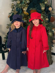 Sarah Louise Traditional velvet trimmed red coat & hat
