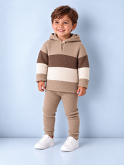'Henri' beige & chocolate hoodie & trouser knitted suit