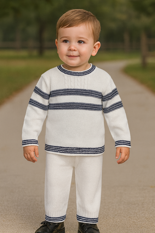 Sarah Louise Ivory & Navy Cotton Suit