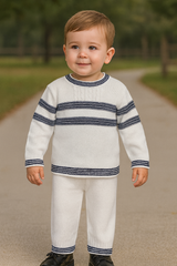 Sarah Louise Ivory & Navy Cotton Suit