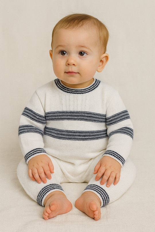 Sarah Louise Ivory & Navy Cotton Romper