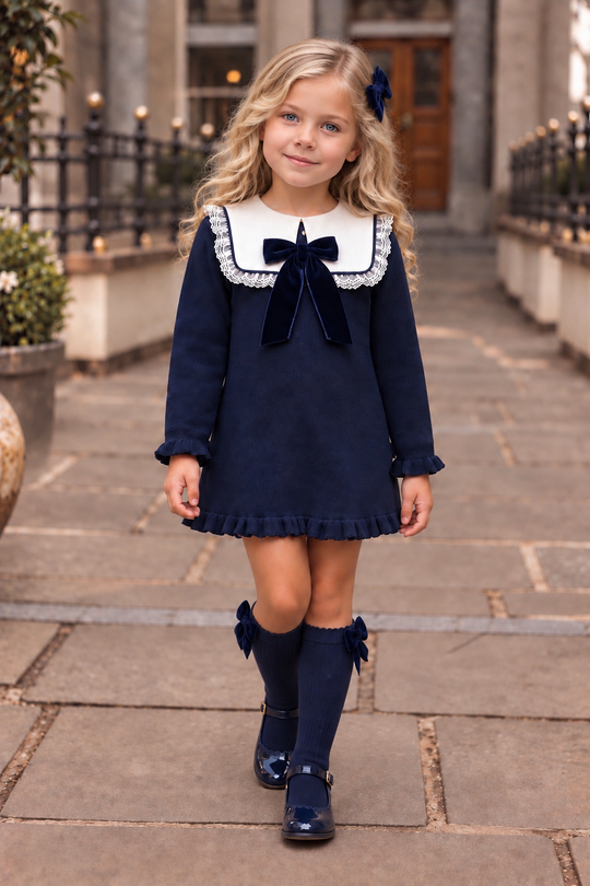 'Heirloom' navy & ivory statement knitted dress