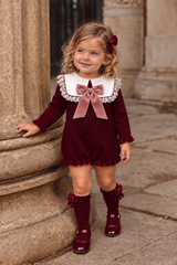 'Heirloom' burgundy & pink statement knitted romper