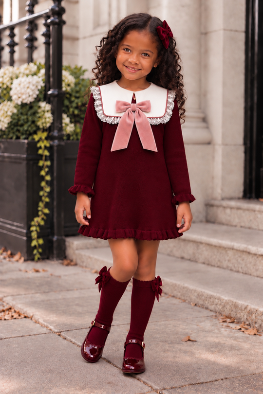 'Heirloom' burgundy & pink statement knitted dress