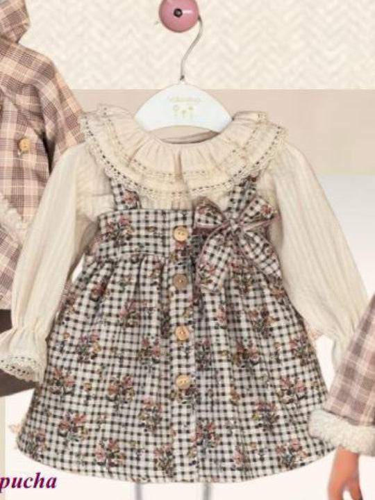 Valentina Bebes Beige 'Autumn' Check Dress & Blouse Set