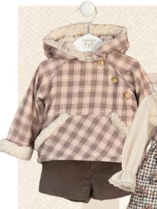 Valentina Bebes Pink 'Autumn' Check Short Set with Borg Trim