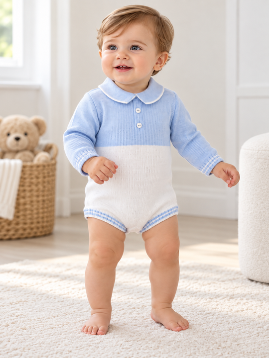 Pex 'Parker' blue & white knitted romper