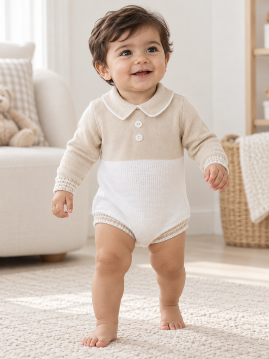 Pex 'Parker' beige & white knitted romper