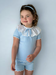 'Amelia' blue knitted statement collar short set