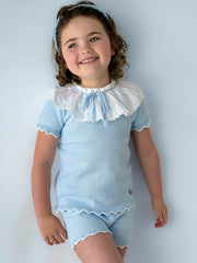 'Amelia' blue knitted statement collar short set