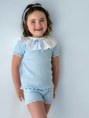 'Amelia' blue knitted statement collar short set