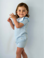 'Harry' Blue & white knitted short set with sailor collar