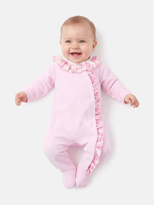 The 'Little Toile' pink velour sleepsuit