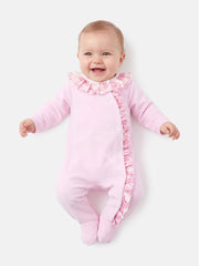 The 'Little Toile' pink velour sleepsuit - Rose & Albert