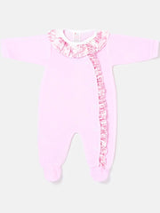 The 'Little Toile' pink velour sleepsuit - Rose & Albert