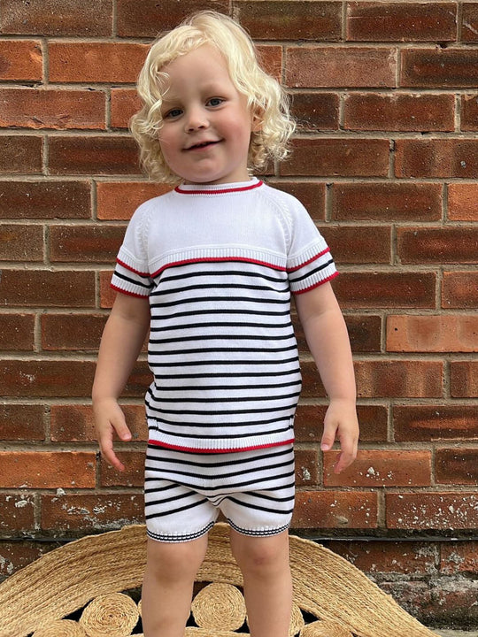 Granlei nautical striped bib collar short suit