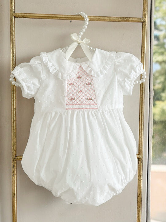 Fofettes white swiss dot embroidered romper