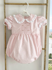 Fofettes pink swiss dot embroidered romper