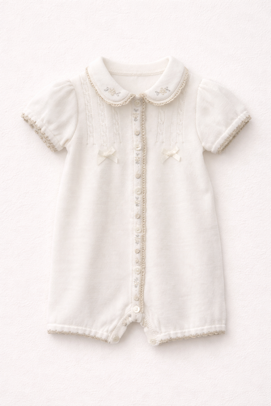 Sarah Louise Ivory & Beige Knitted embroidered romper