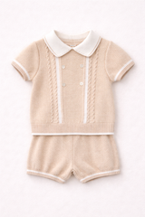 Sarah Louise Beige polo collar knitted set