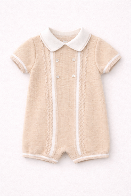 Sarah Louise Beige Knitted polo collar romper