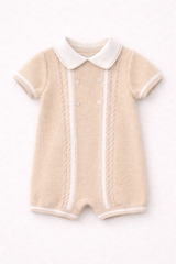 Sarah Louise Beige Knitted polo collar romper