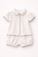 Sarah Louise Ivory & Beige Rosebud Embroidered knitted set