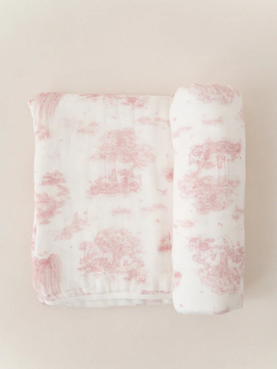 The Gilded Bird Pink 'Spring toile' bamboo baby blanket