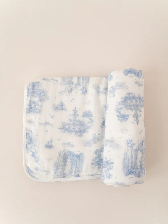 The Gilded Bird Blue 'Spring toile' bamboo baby blanket