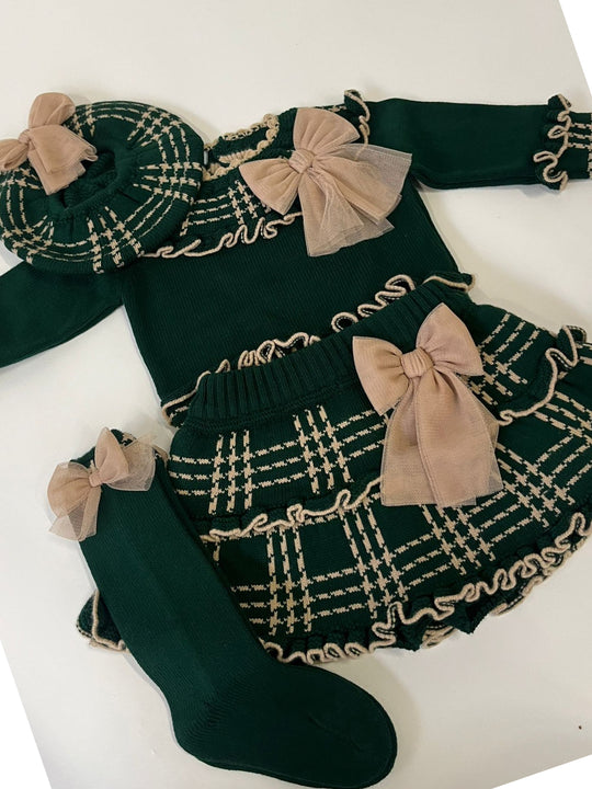 Rahigo Bottle Green Knitted Socks with Tulle Bow