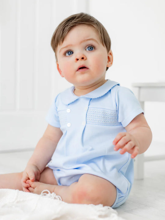 Pex Blue Smocked Cotton Romper