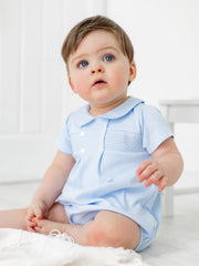 Pex Blue Smocked Cotton Romper - Rose & Albert