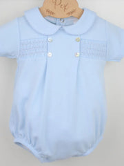 Pex Blue Smocked Cotton Romper - Rose & Albert