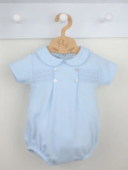 Pex Blue Smocked Cotton Romper - Rose & Albert