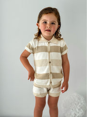'Ezra' Beige Stripe Knitted Short Set