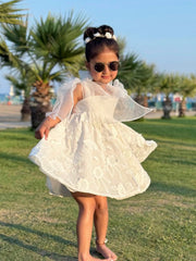 'Celine' white organza & lace dress