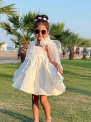 'Celine' white organza & lace dress